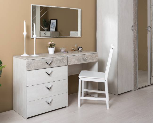 Комод четыре ящика с зеркалом Амели Моби цвет шёлковый камень/бетон чикаго беж Комод четыре ящика с зеркалом Амели Моби цвет шёлковый камень/бетон чикаго беж