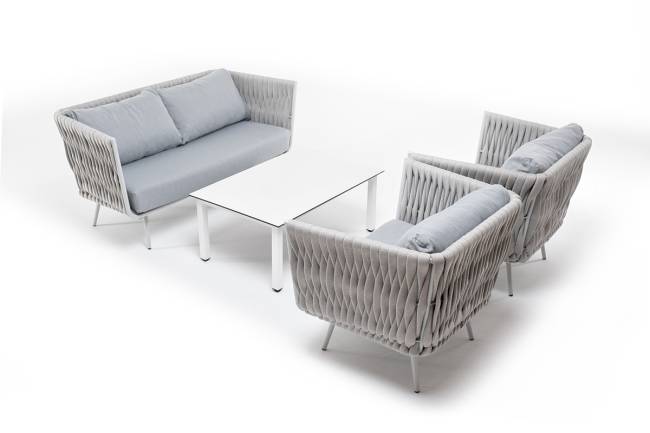 "Монако" лаунж-зона 4-местная из роупа со столом "Верона" (серый гранит), каркас светло-серый, роуп светло-серый "Монако" лаунж-зона 4-местная из роупа со столом "Верона" (серый гранит), каркас светло-серый, роуп светло-серый