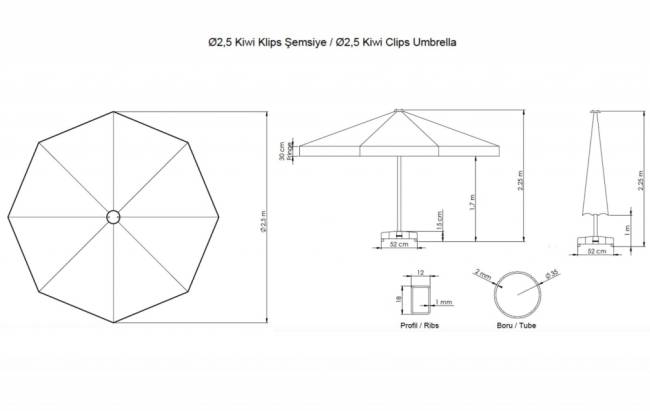 Зонт пляжный профессиональный Ø2.5 м Kiwi Clips серебристый, бирюзовый Ø2500 мм Зонт пляжный профессиональный Ø2.5 м Kiwi Clips серебристый, бирюзовый Ø2500 мм