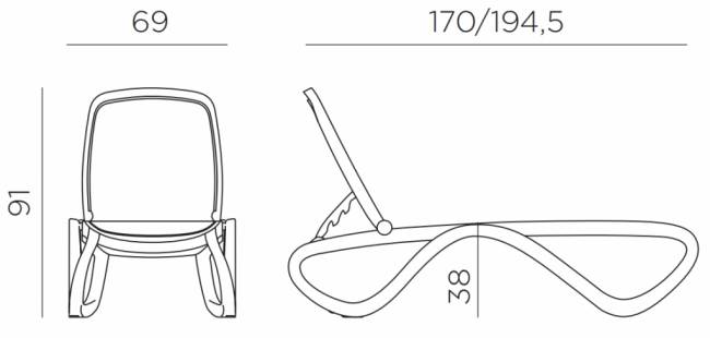 Шезлонг-лежак пластиковый Omega кофе 1700-1945х690х910 мм