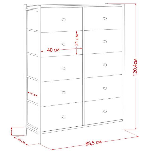 Комод Leset Хайди 10 ящиков Белый Белый