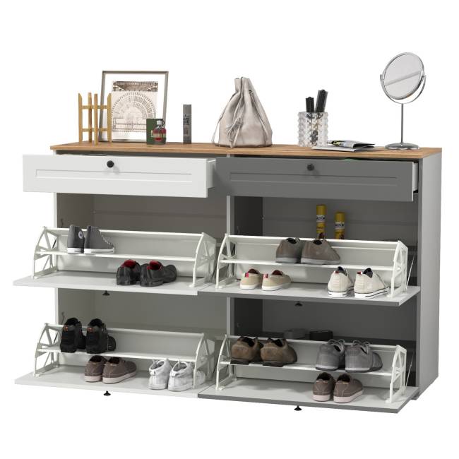 Две тумбы для обуви Остин цвет белый шагрень/серый графит/дуб крафт золотой