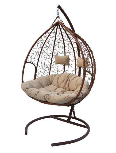 Кресло подвесное двойное Феникс, коричневый, бежевый 