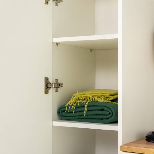 Шкаф для одежды и шкаф-пенал Октава цвет белый шагрень/дуб крафт золотой/зеркало Шкаф для одежды и шкаф-пенал Октава цвет белый шагрень/дуб крафт золотой/зеркало