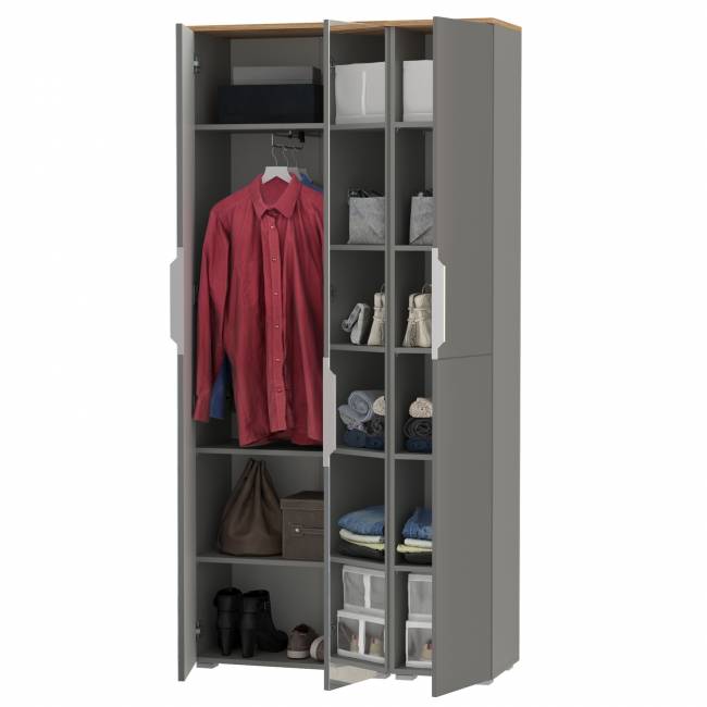 Шкаф для одежды и шкаф-пенал Октава цвет серый графит/дуб крафт золотой/зеркало Шкаф для одежды и шкаф-пенал Октава цвет серый графит/дуб крафт золотой/зеркало