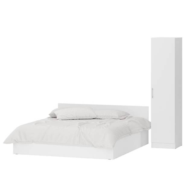 Двуспальная Кровать белая с ящиками 1800 с пеналом Стандарт цвет белый