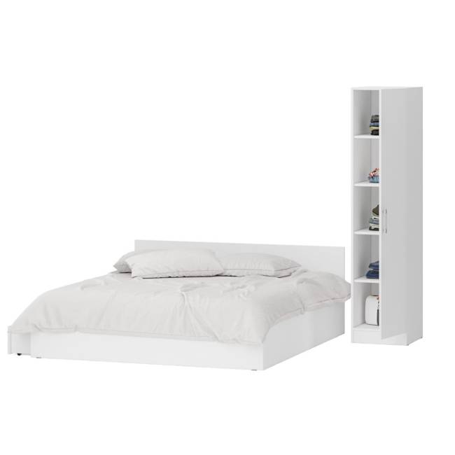 Двуспальная Кровать белая с ящиками 1800 с пеналом Стандарт цвет белый