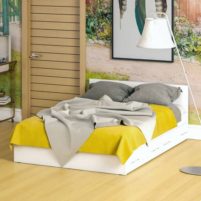 Кровать белая с ящиками Стандарт 1400 цвет белый