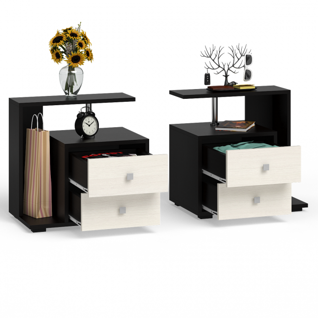 Комплект прикроватных тумб Камелия (левая + правая) цвет венге/дуб лоредо Комплект прикроватных тумб Камелия (левая + правая) цвет венге/дуб лоредо