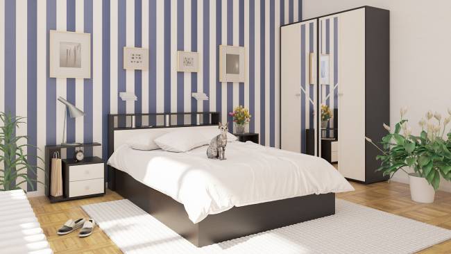 Комплект прикроватных тумб Камелия (левая + правая) цвет венге/дуб лоредо Комплект прикроватных тумб Камелия (левая + правая) цвет венге/дуб лоредо