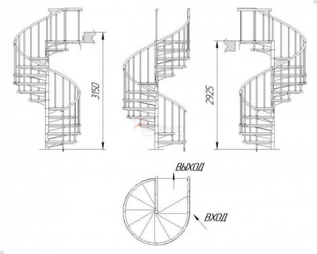 Винтовая лестница ЛЕС-1,8 высота 2925-3150, Серый, Сосна