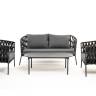 "Диего" лаунж-зона 4-местная плетеная из роупа (веревки), каркас алюминиевый темно-серый, роуп темно-серый