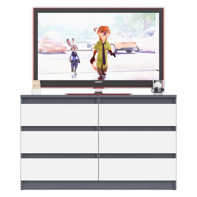 Широкий комод шесть ящиков Мори МК1200.6 цвет графит/белый