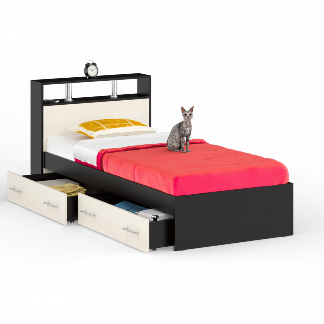 Кровать с ящиками Камелия 900 цвет венге/дуб лоредо Кровать с ящиками Камелия 900 цвет венге/дуб лоредо