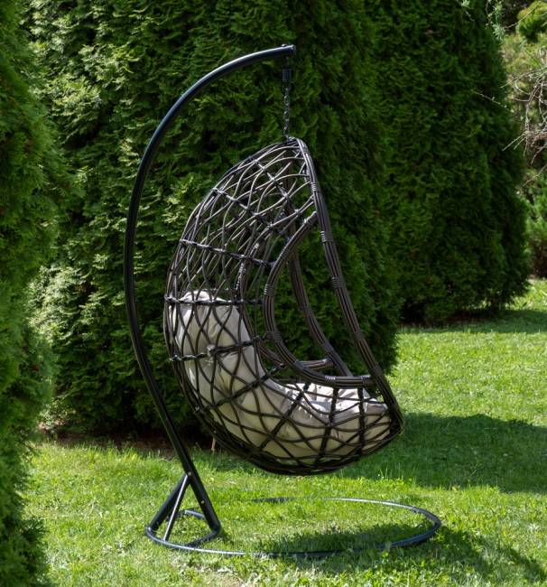 "Венеция" подвесное кресло-кокон из искусственного ротанга, цвет бронзовый с бежевой подушкой "Венеция" подвесное кресло-кокон из искусственного ротанга, цвет бронзовый с бежевой подушкой