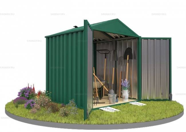 Хозблок SKOGGY секционный с двускатной крышей 2 х 2 м, зелёный мох