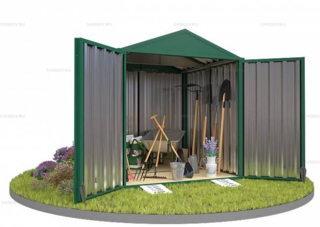 Хозблок SKOGGY секционный с двускатной крышей 2 х 2 м, зелёный мох