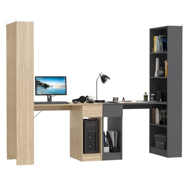 Столы компьютерные со стеллажами - комплект из двух штук Лайт 10.01 цвет плэйн/тёмно-серый Столы компьютерные со стеллажами - комплект из двух штук Лайт 10.01 цвет плэйн/тёмно-серый