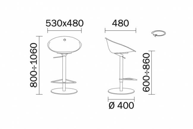 Кресло пластиковое барное Gliss белый 530х480x800-1060 мм