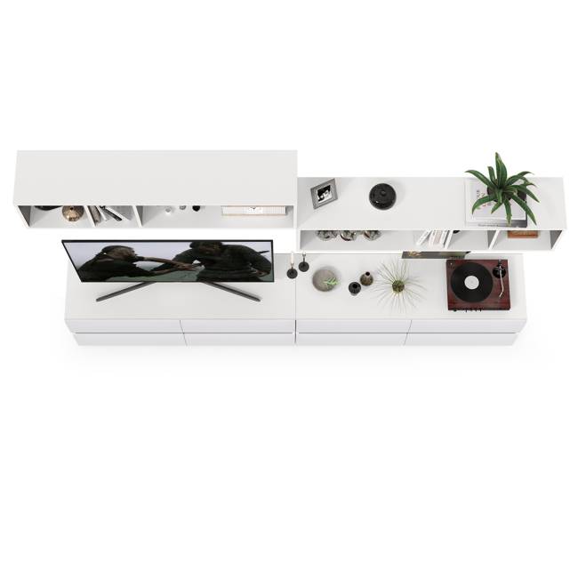 Две ТВ тумбы Сидней с полками цвет белый/чёрный/фасады МДФ белый глянец