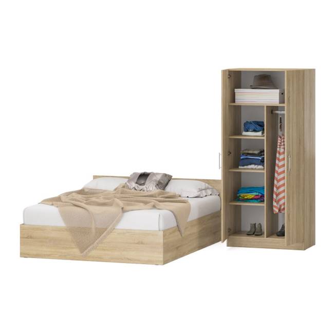 Кровать двуспальная 1600 со шкафом для одежды 2-х створчатым Стандарт цвет дуб сонома