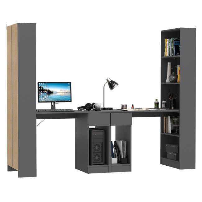 Шкафы комбинированные Лайт 10.01 с компьютерными столами цвет тёмно-серый Шкафы комбинированные Лайт 10.01 с компьютерными столами цвет тёмно-серый