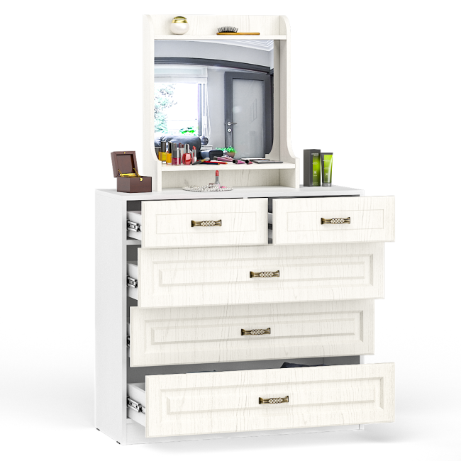 Комод с зеркалом Ливерпуль цвет ясень ваниль/белый Комод с зеркалом Ливерпуль цвет ясень ваниль/белый